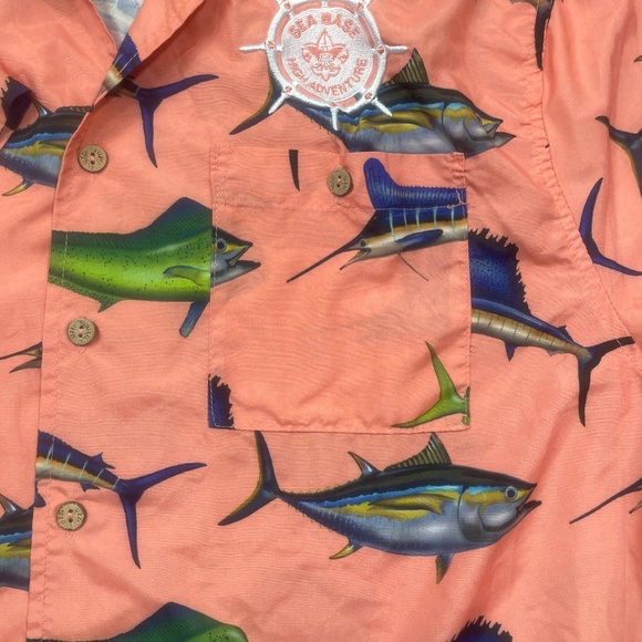 Uzzi Medium Men's‎ Tropical Button Down Casual Short Sleeve Fish Sea Bass - Picture 4 of 6